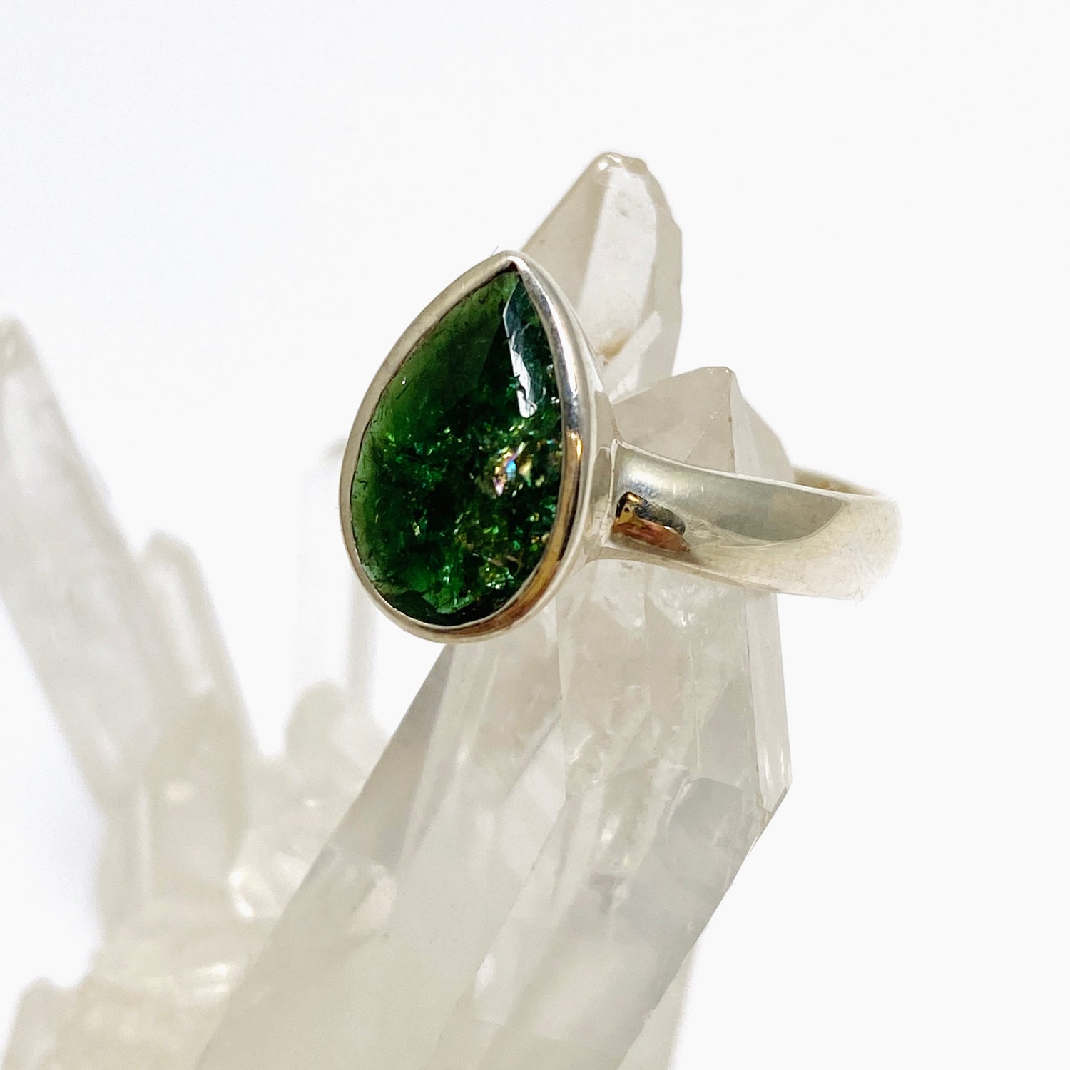 Chrome Tourmaline Teardrop Checkerboard Faceted Ring Size 8.5 PRGJ727