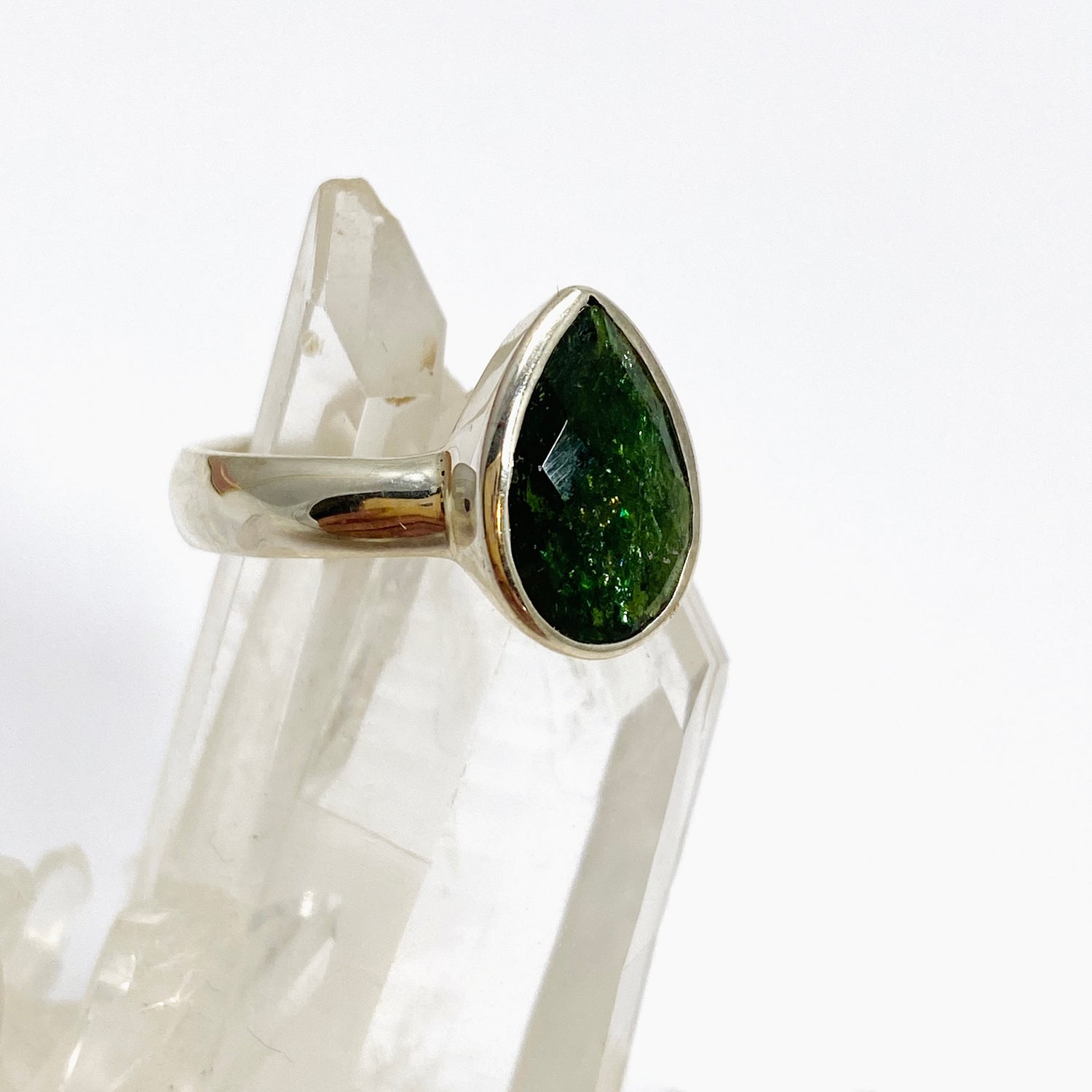 Chrome Tourmaline Teardrop Checkerboard Faceted Ring Size 8.5 PRGJ727