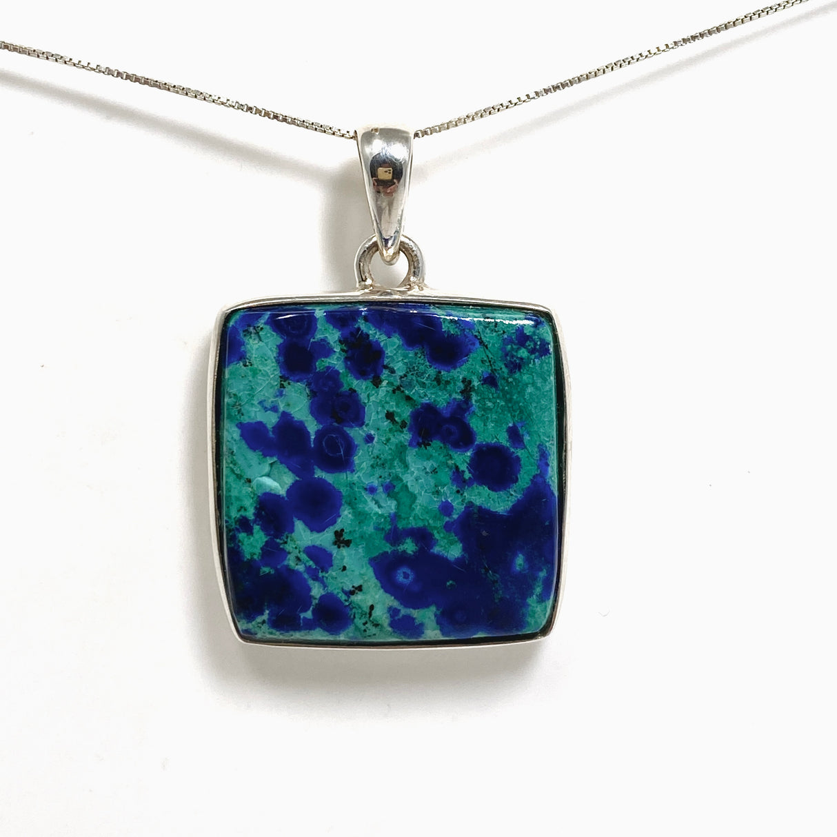 Chrysocolla and Azurite Square Cabochon Pendant PPGJ1189