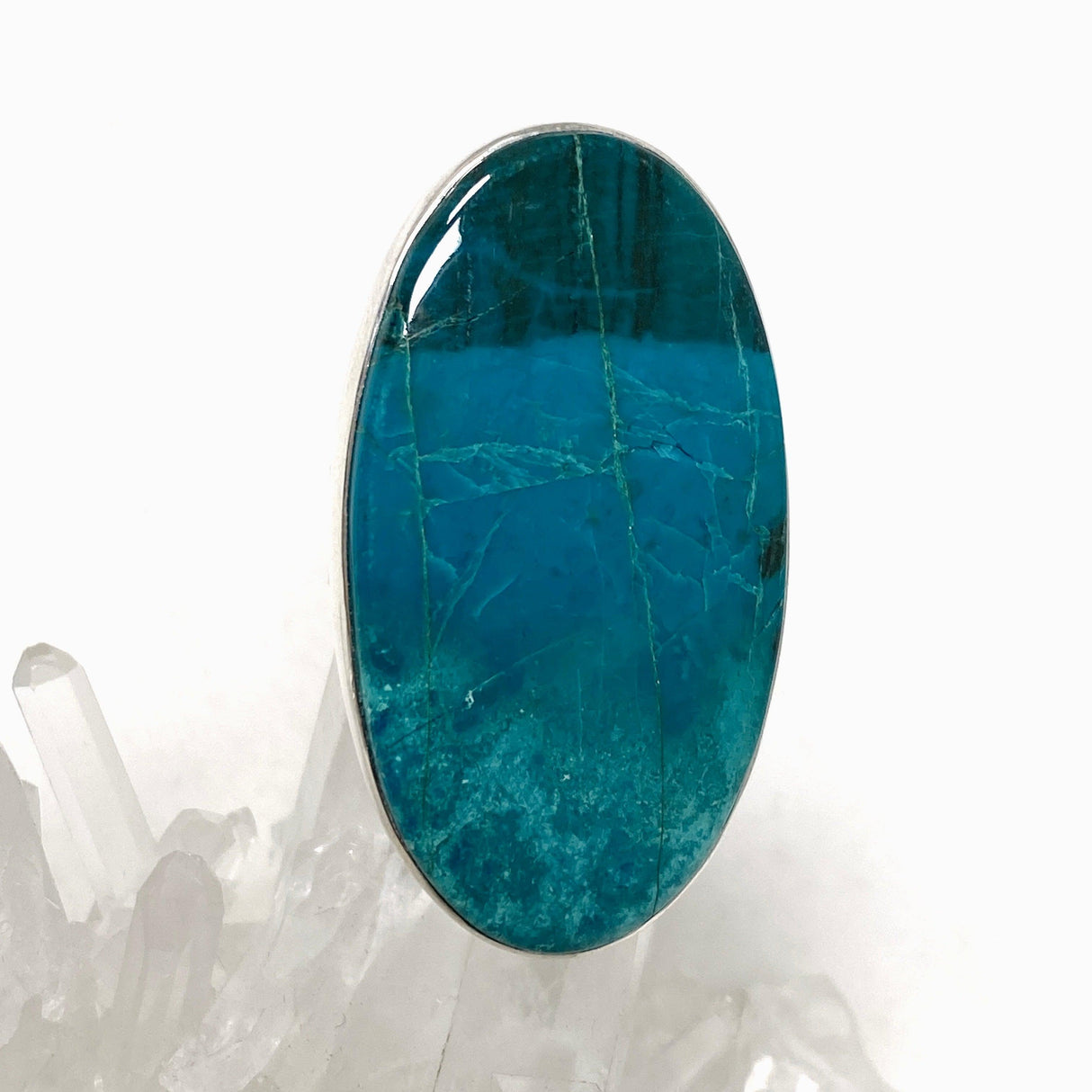 Chrysocolla Oval Ring with a Hammered Band Size 9 KRGJ3228 - Nature's Magick