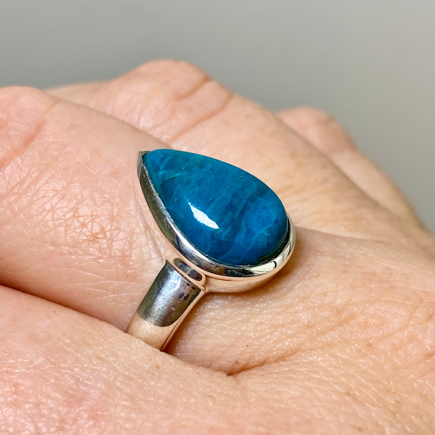 Chrysocolla Teardrop Cabochon Ring Size 10 PRGJ873