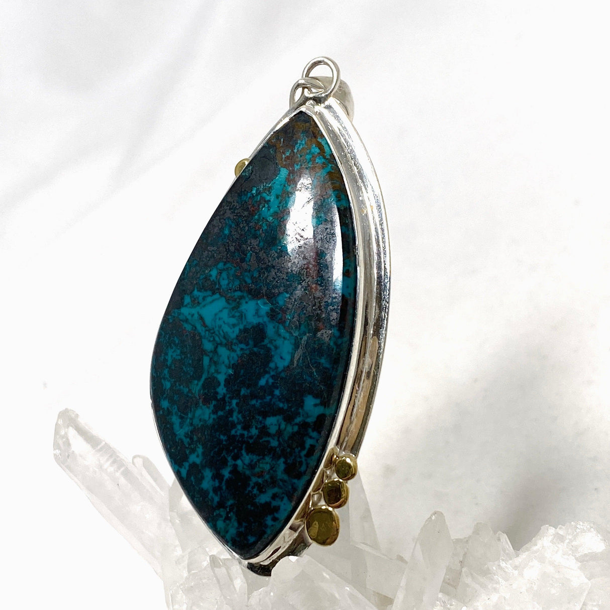 Chrysocolla with Cuprite Freeform Pendant in a Decorative Setting KPGJ4433 - Nature's Magick