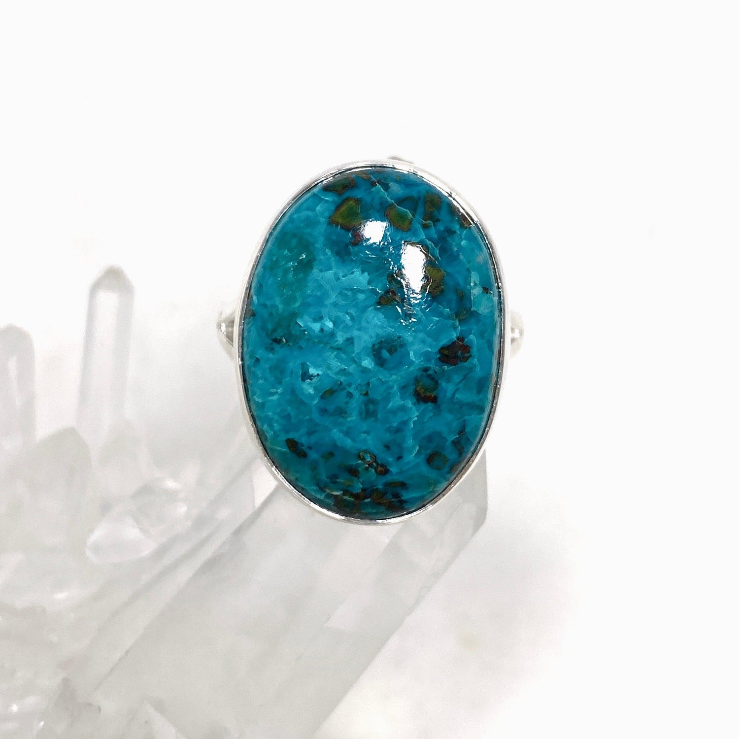 Chrysocolla with Shattuckite and Dioptase Oval Split Band Ring Size 9 KRGJ3230 - Nature's Magick