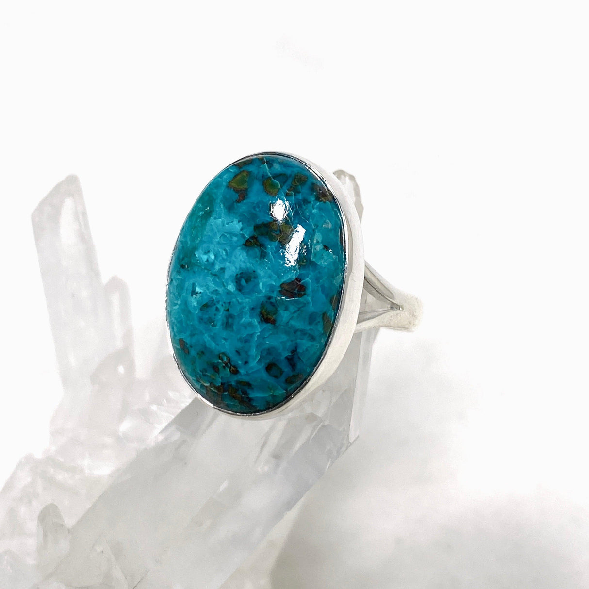Chrysocolla with Shattuckite and Dioptase Oval Split Band Ring Size 9 KRGJ3230 - Nature's Magick