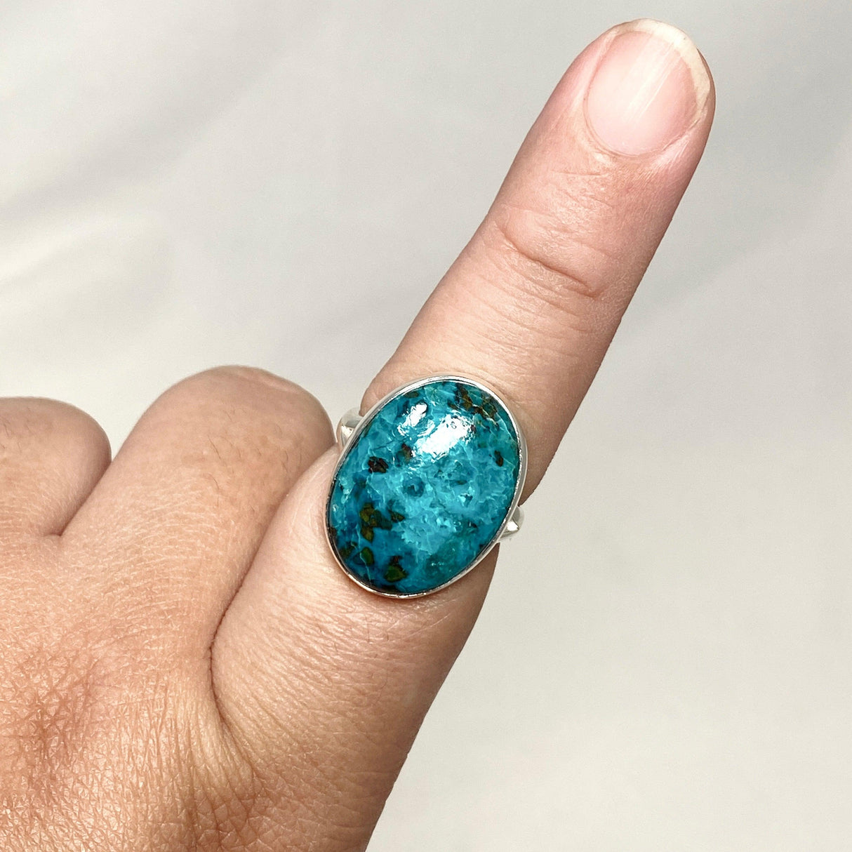 Chrysocolla with Shattuckite and Dioptase Oval Split Band Ring Size 9 KRGJ3230 - Nature's Magick