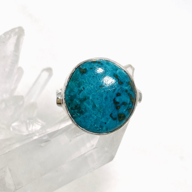 Chrysocolla with Shattuckite and Dioptase Round Ring with a Hammered Band Size 9 KRGJ3235 - Nature's Magick