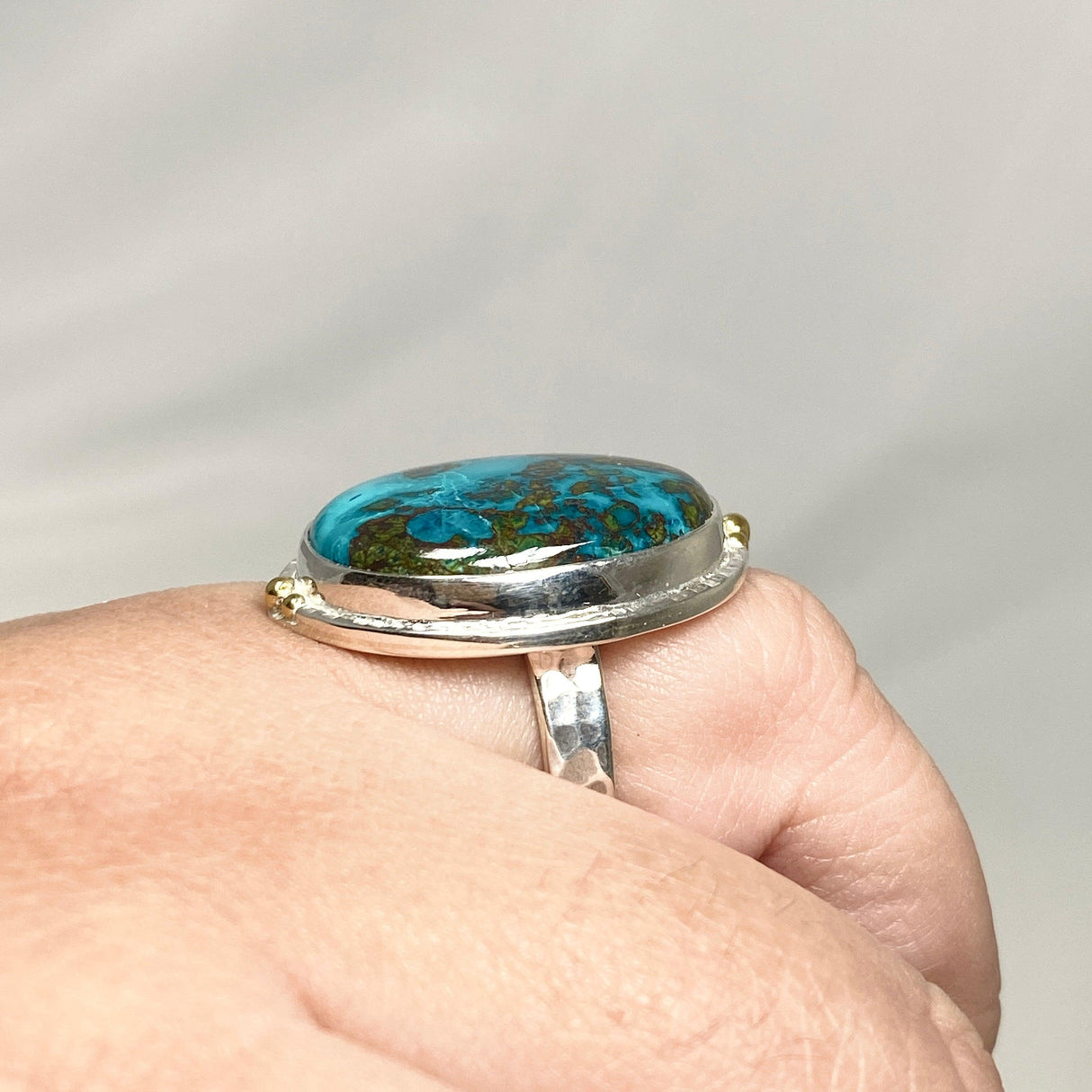 Chrysocolla with Shattuckite Oval Ring with Brass Accents Size 11 KRGJ3226 - Nature's Magick