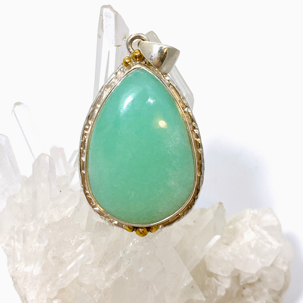 Chrysoprase Teardrop Cabochon Pendant in a Decorative Setting KPGJ4715