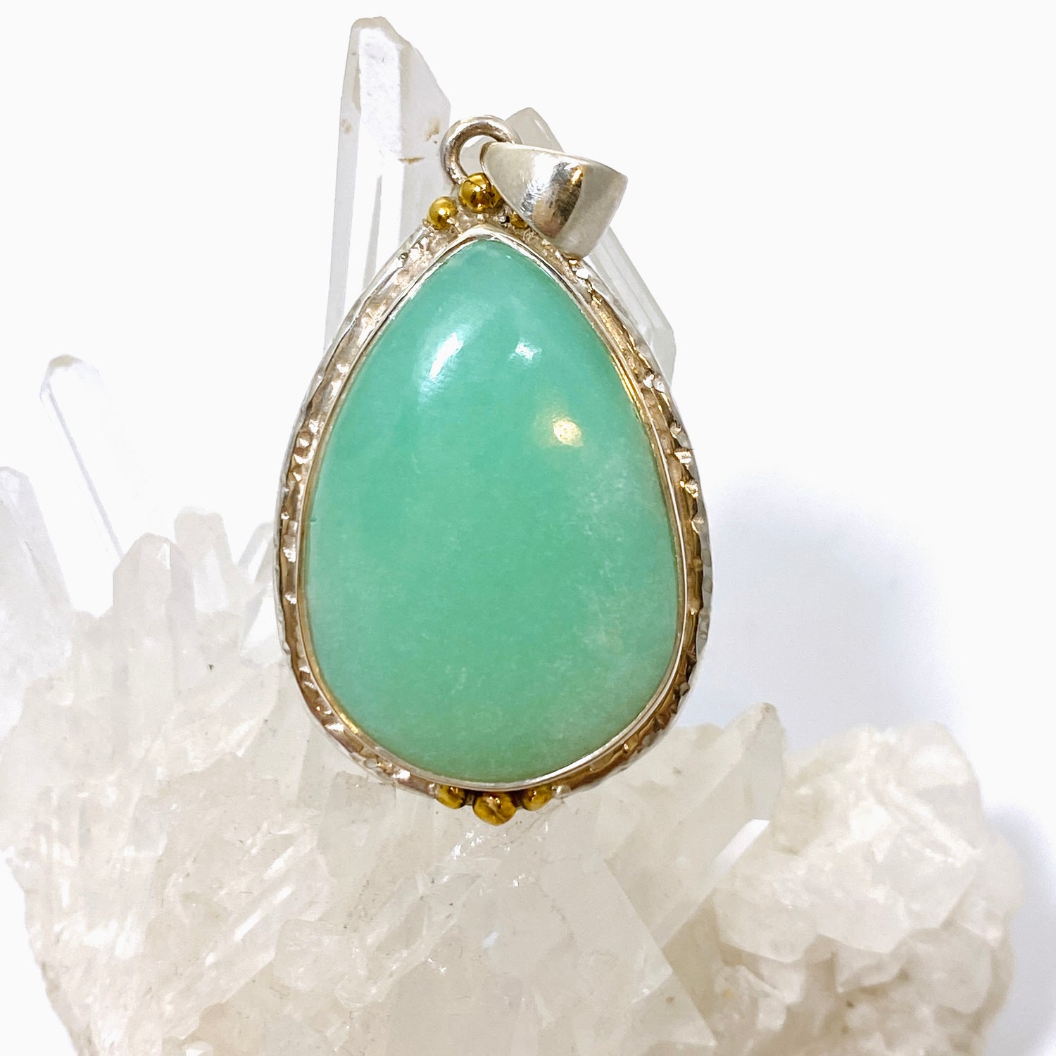 Chrysoprase Teardrop Cabochon Pendant in a Decorative Setting KPGJ4715