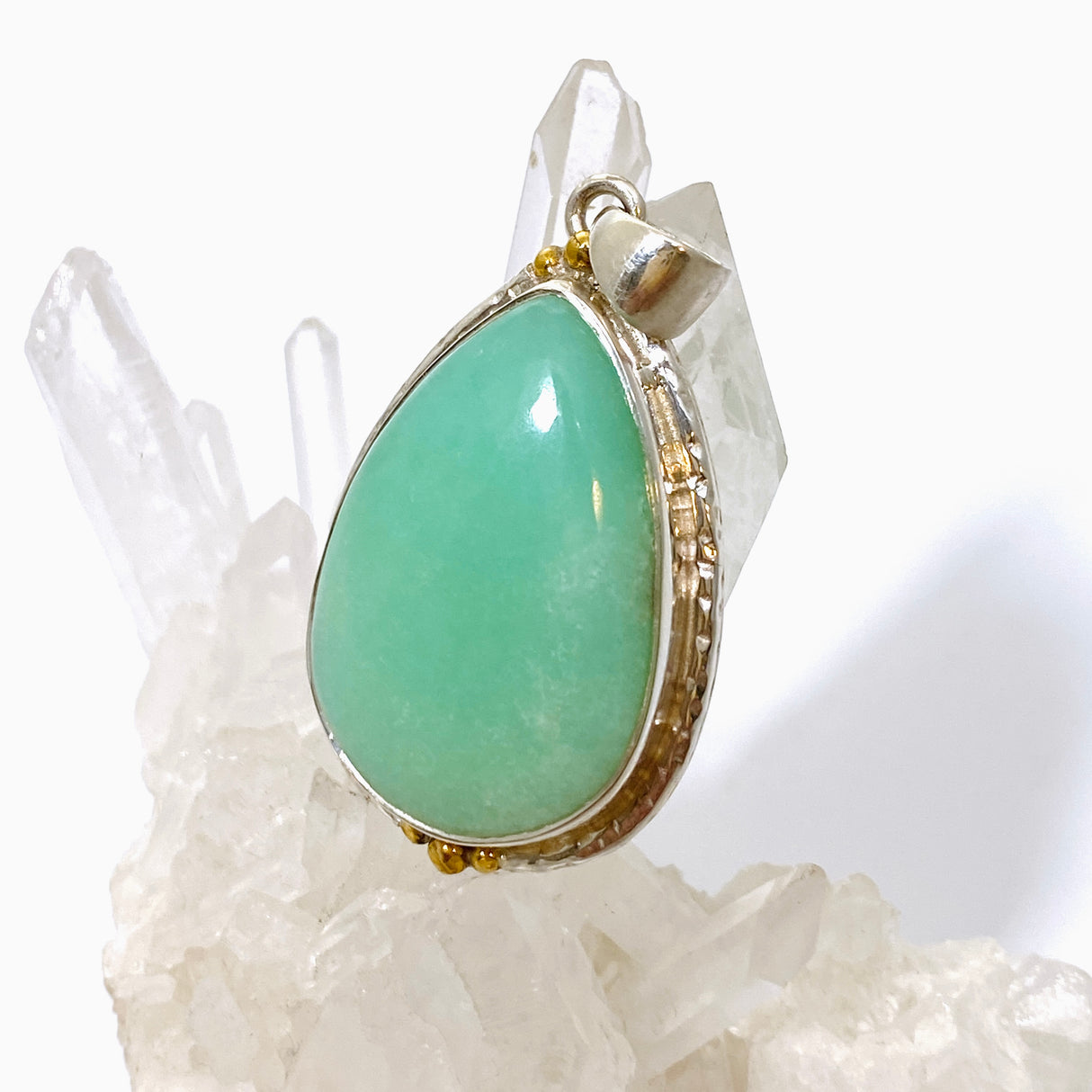 Chrysoprase Teardrop Cabochon Pendant in a Decorative Setting KPGJ4715