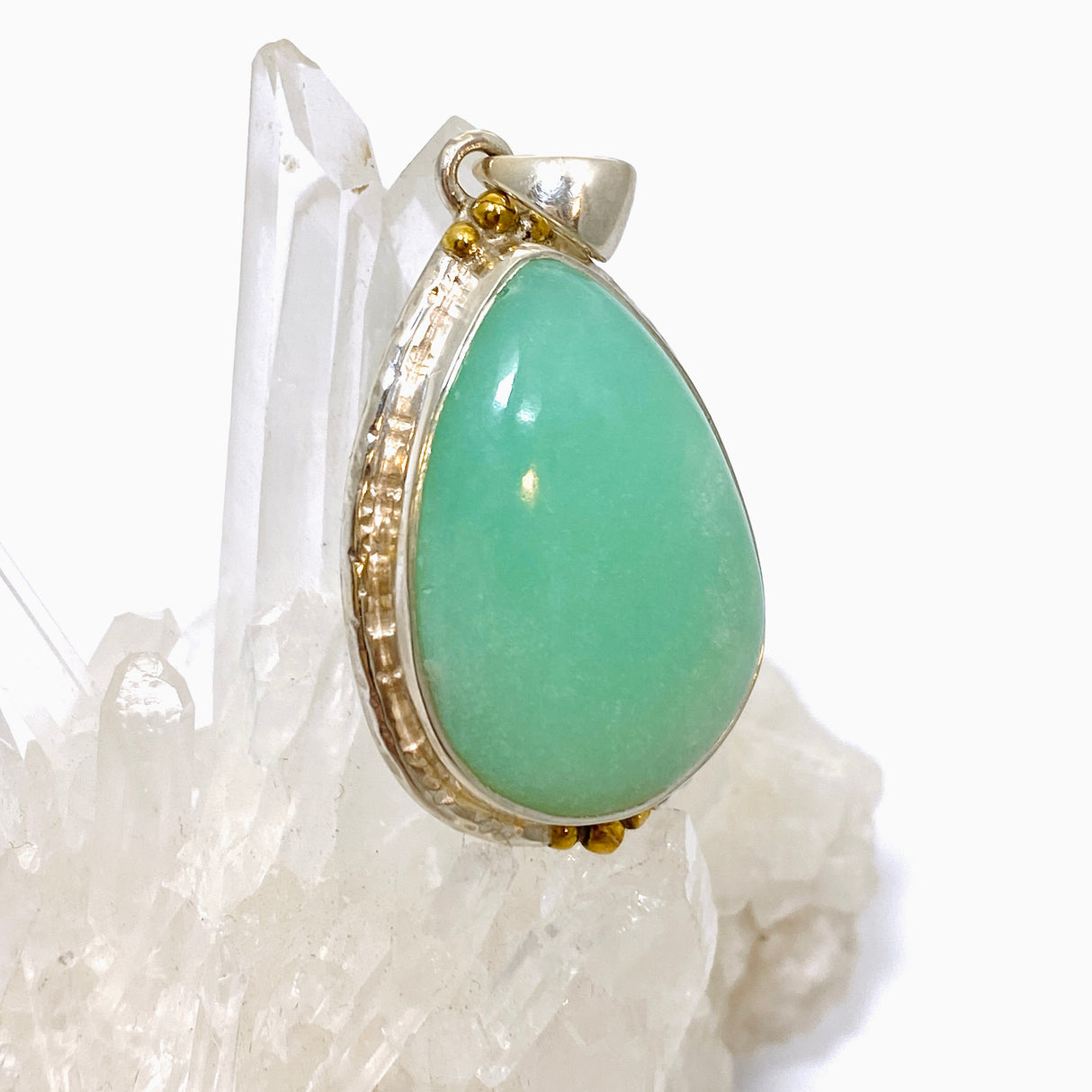 Chrysoprase Teardrop Cabochon Pendant in a Decorative Setting KPGJ4715