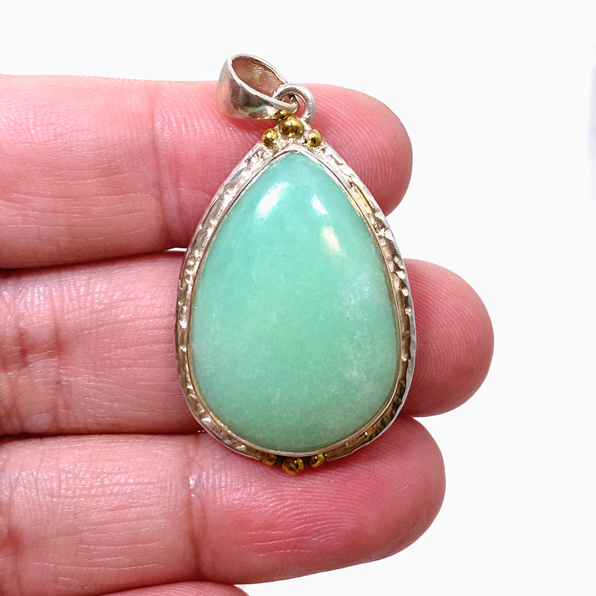 Chrysoprase Teardrop Cabochon Pendant in a Decorative Setting KPGJ4715
