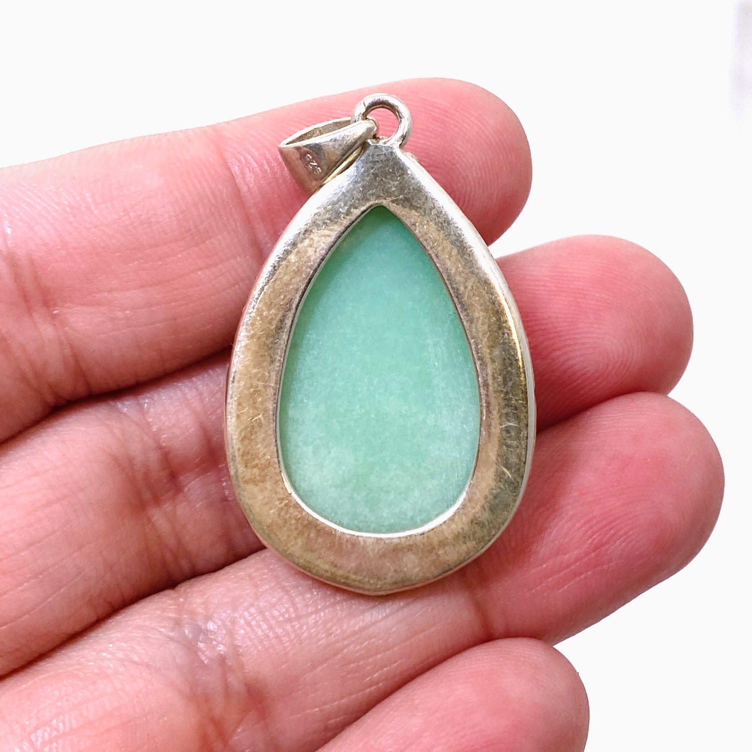 Chrysoprase Teardrop Cabochon Pendant in a Decorative Setting KPGJ4715