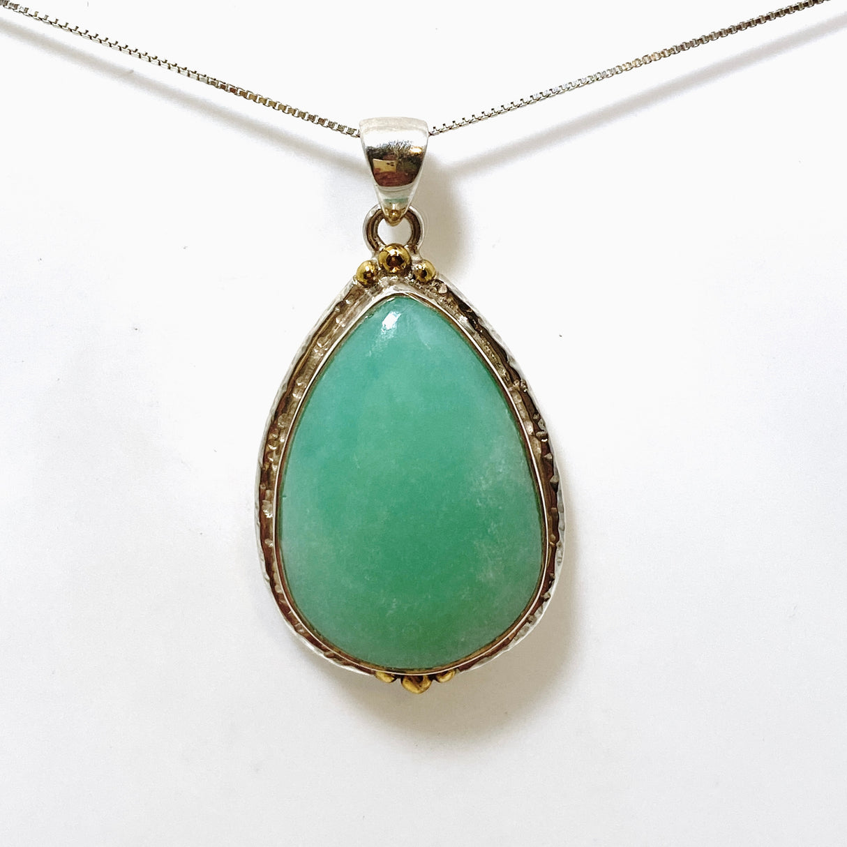 Chrysoprase Teardrop Cabochon Pendant in a Decorative Setting KPGJ4715