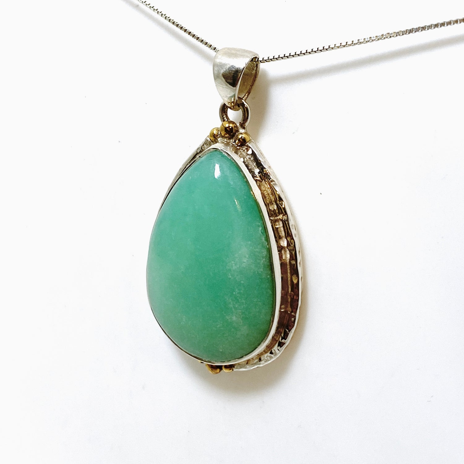 Chrysoprase Teardrop Cabochon Pendant in a Decorative Setting KPGJ4715