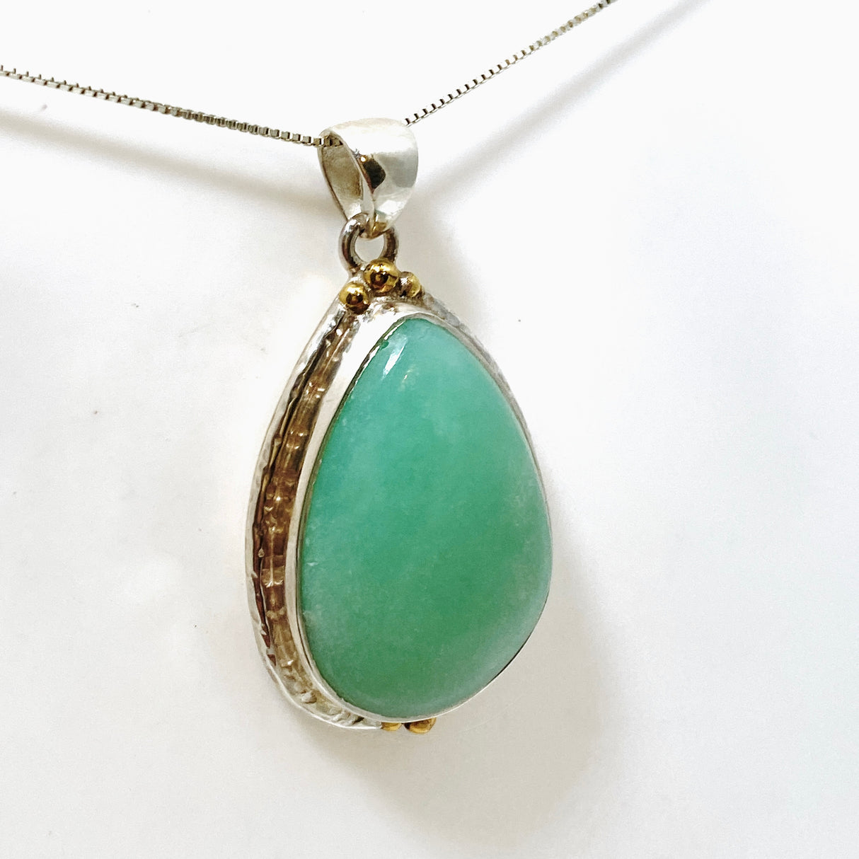 Chrysoprase Teardrop Cabochon Pendant in a Decorative Setting KPGJ4715
