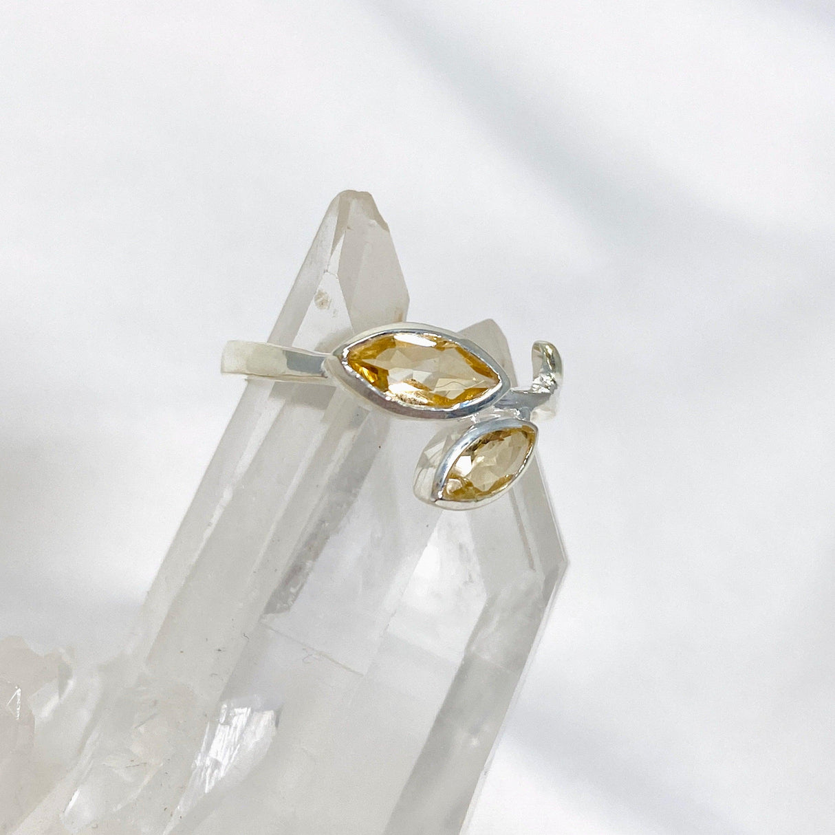 Citrine Faceted Marquise Multistone Leaf Ring R3735 - Nature's Magick