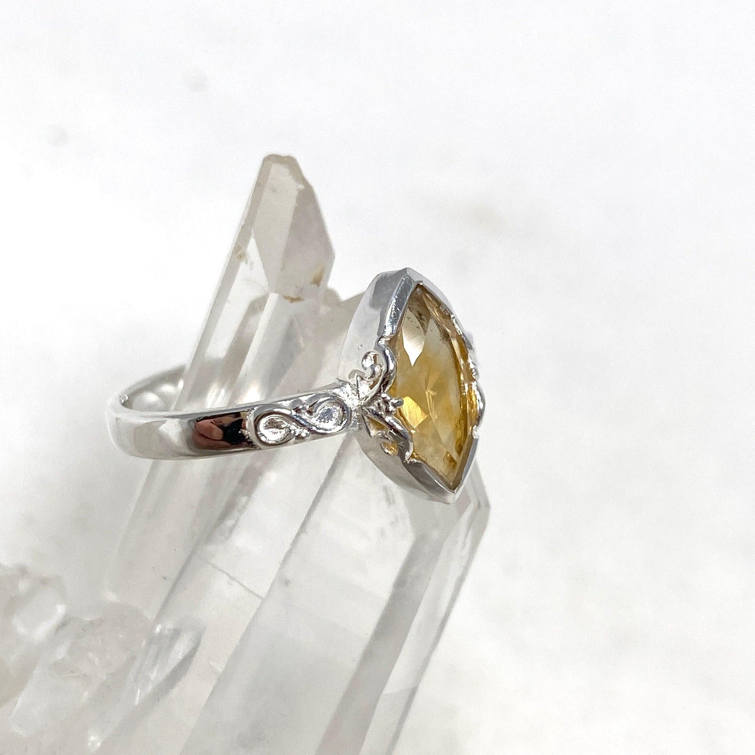 Citrine Faceted Marquise Ring in a Decorative Setting R3726 - Nature's Magick