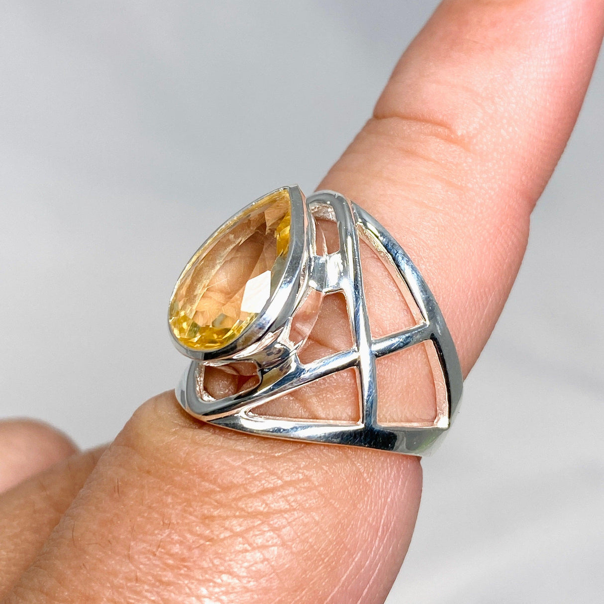 Citrine Faceted Teardrop Ring in a Decorative Setting R3686 - Nature's Magick