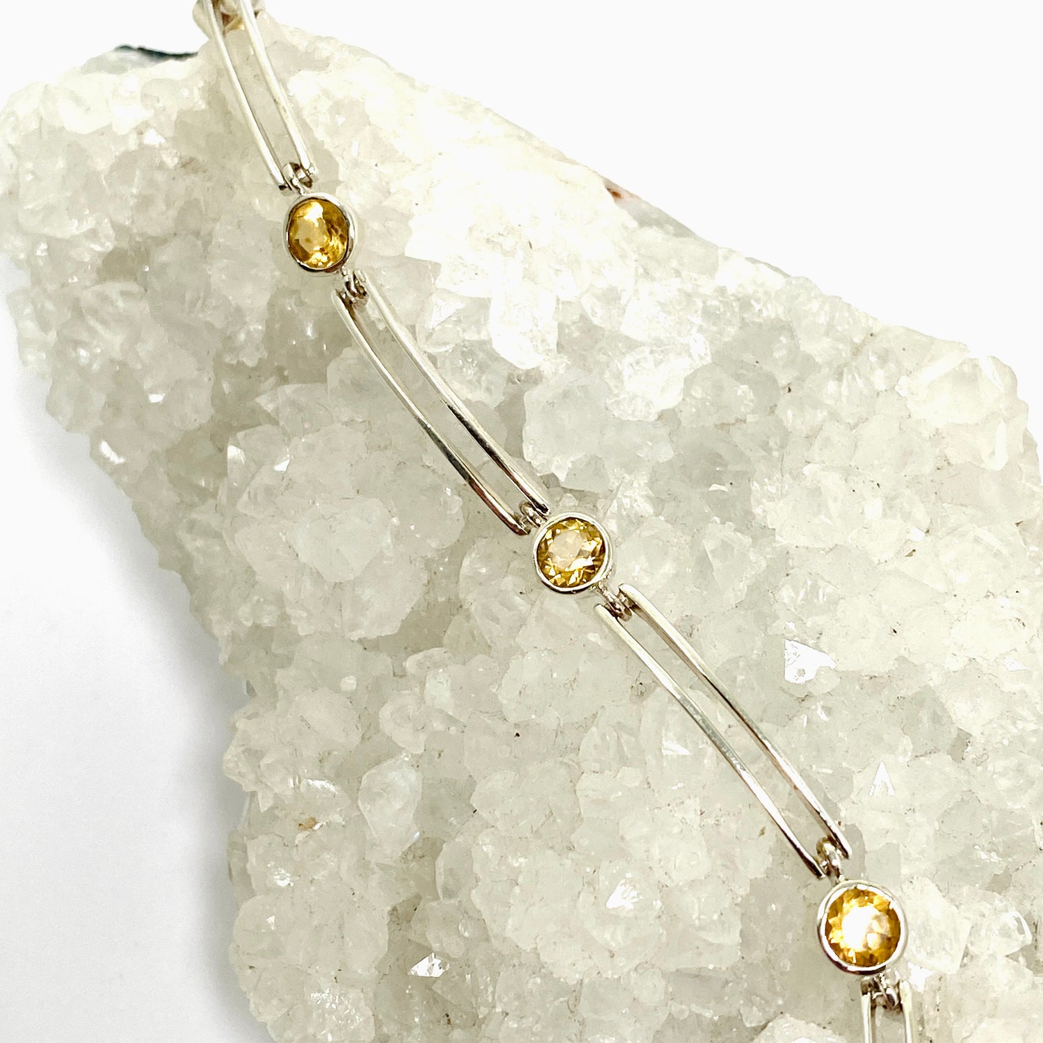 Citrine round faceted gemstones with silver split spacer design bracelet