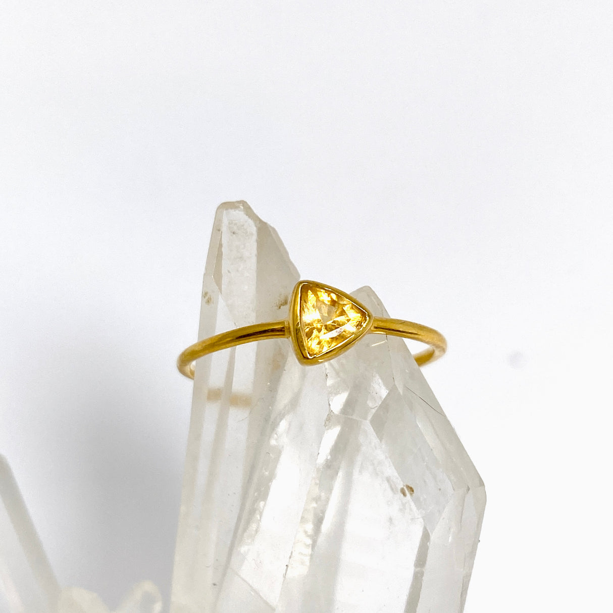Citrine Trillion Faceted 2.5 micron Gold Plated Ring Size 6.5 PRGJ992