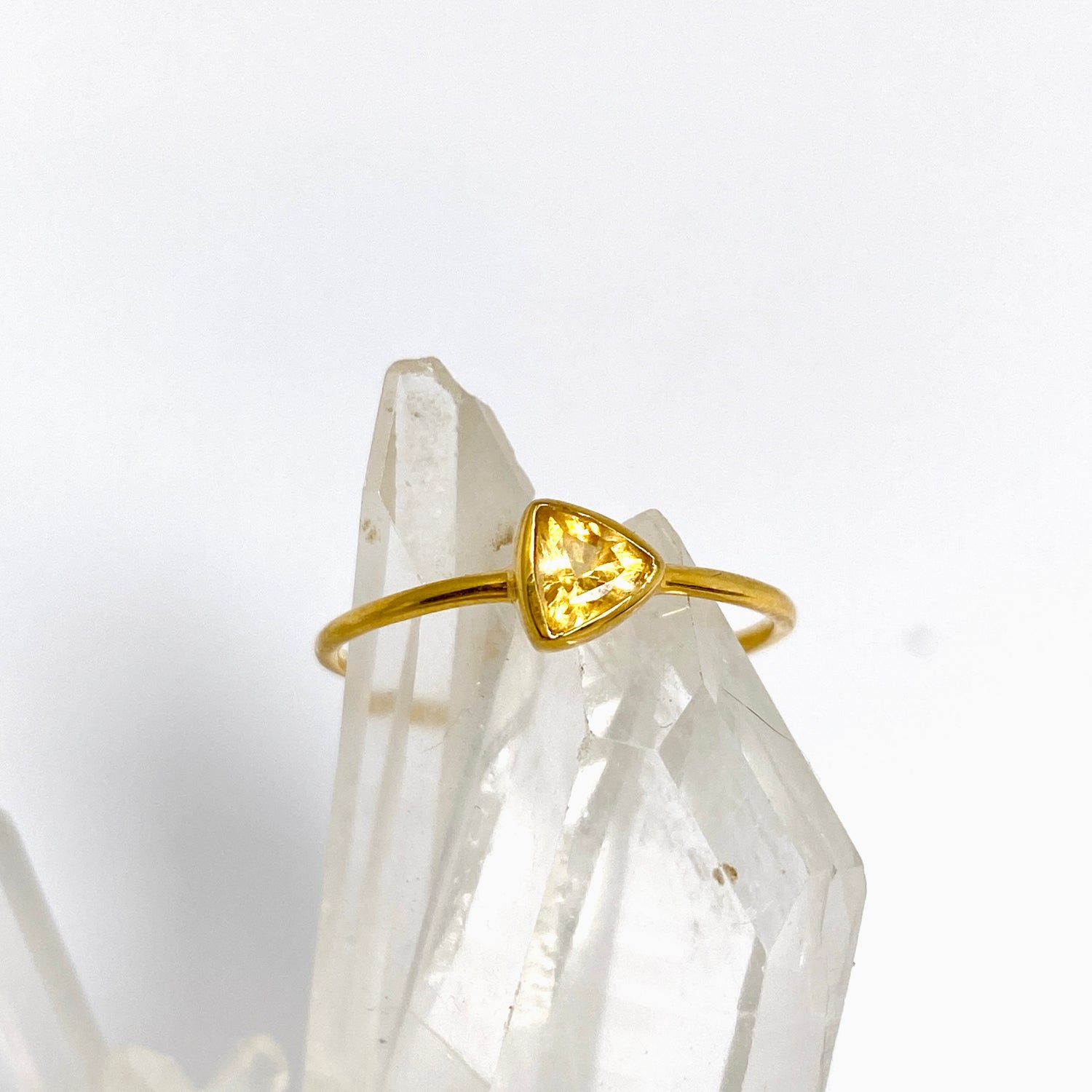 Citrine Trillion Faceted 2.5 micron Gold Plated Ring Size 6.5 PRGJ992