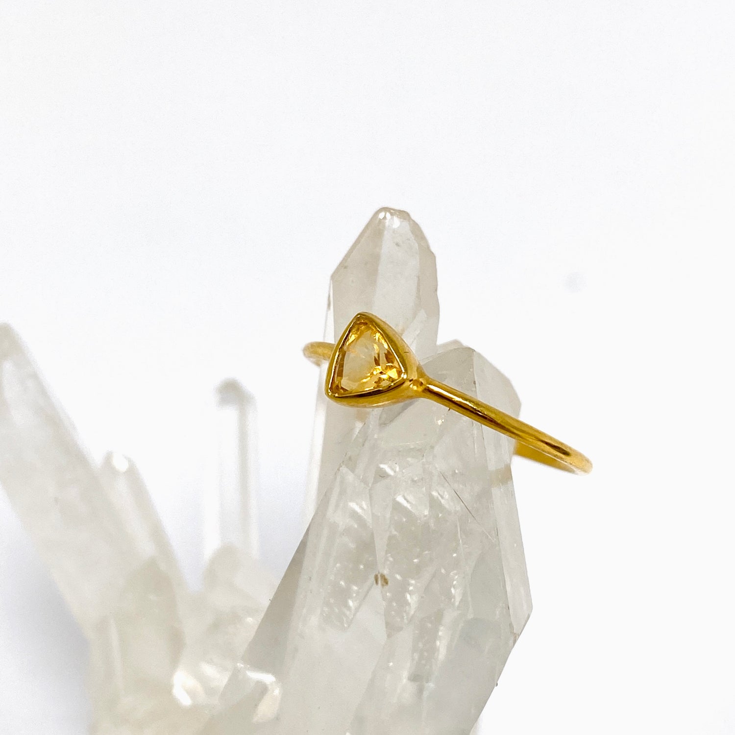 Citrine Trillion Faceted 2.5 micron Gold Plated Ring Size 6.5 PRGJ992