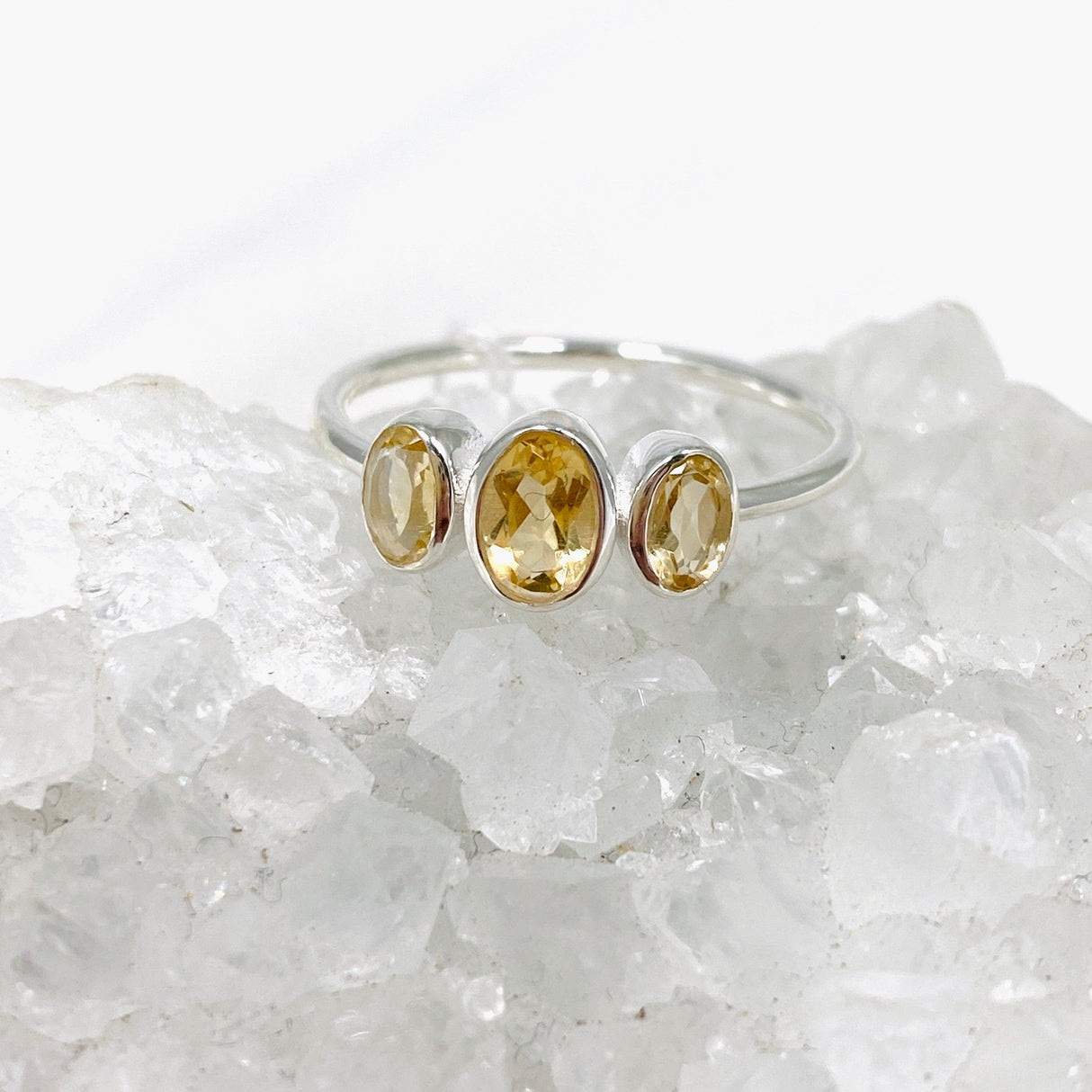 Citrine Triple Stone Faceted Ring R3956 - Nature's Magick