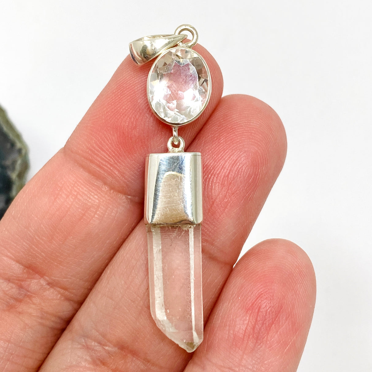 Clear Quartz and Faceted Clear Quartz Pendant BTP-95