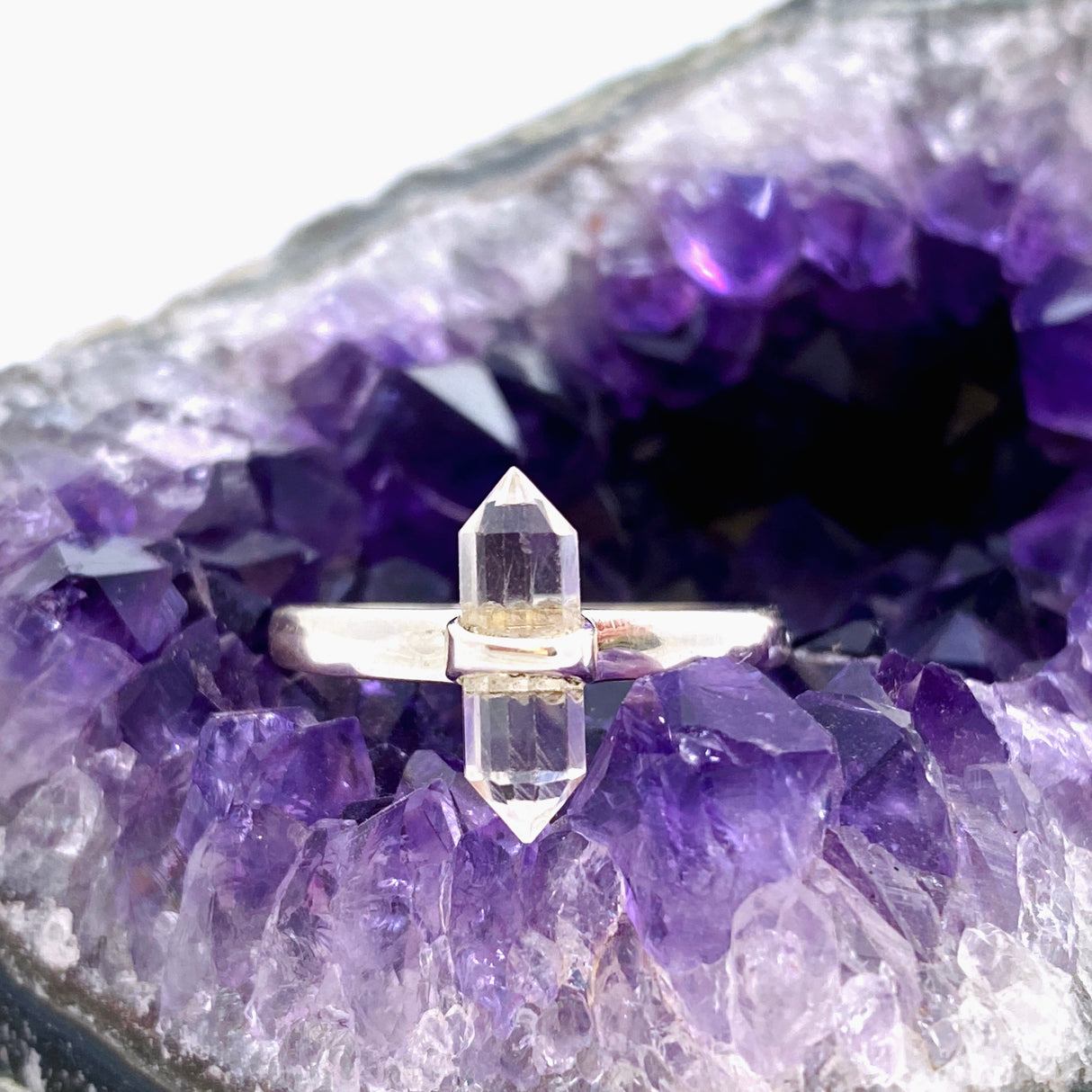 Clear Quartz Double Point Ring RRR-40