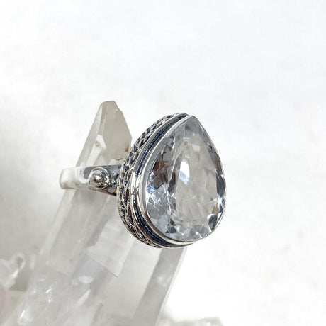 Clear Quartz Faceted Teardrop Ring in a Decorative Setting R3817 - Nature's Magick