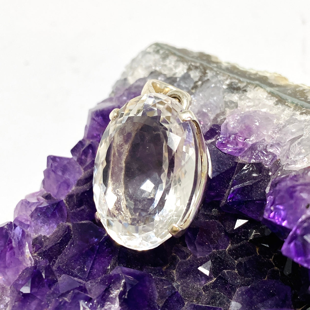 Clear Quartz Oval Faceted Pendant PPGJ1269