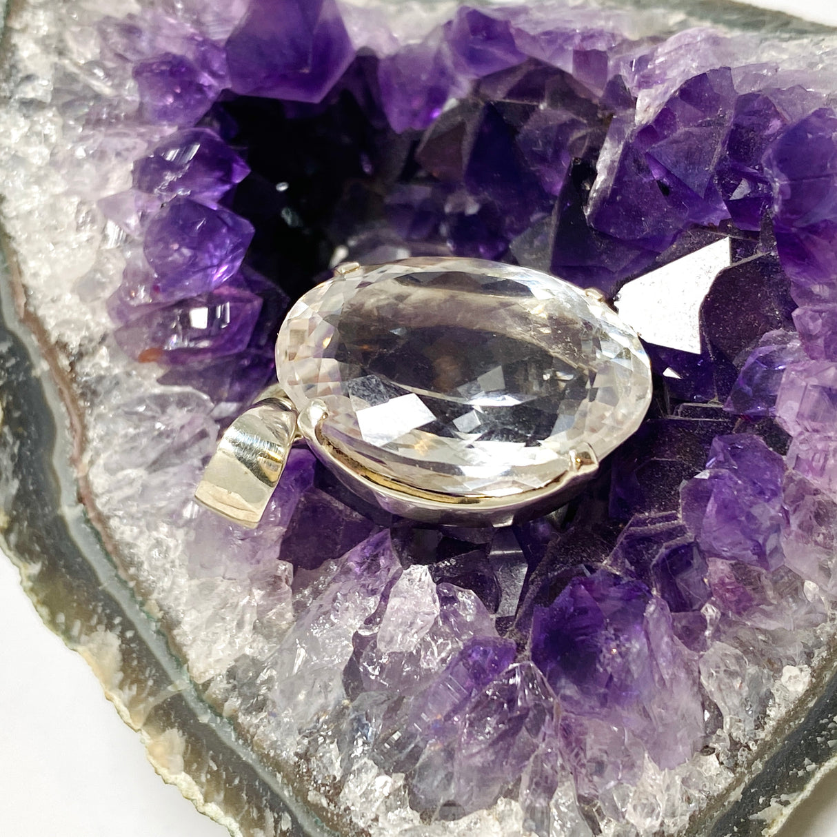 Clear Quartz Oval Faceted Pendant PPGJ1269