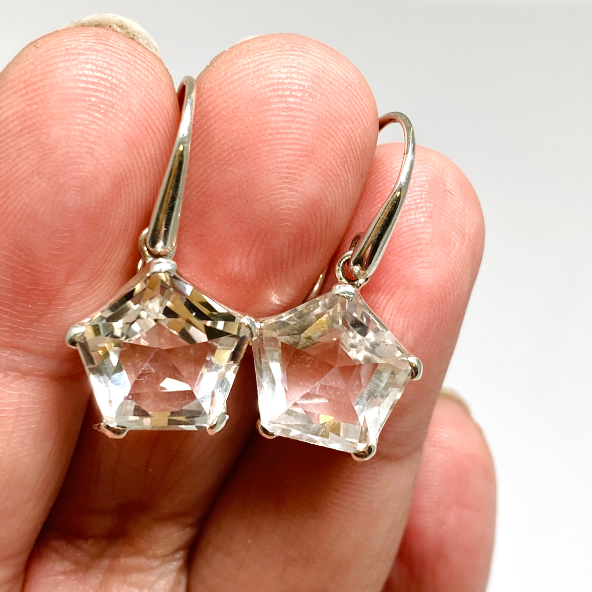 Clear Quartz Pentagon Faceted Star Earrings PEGJ397
