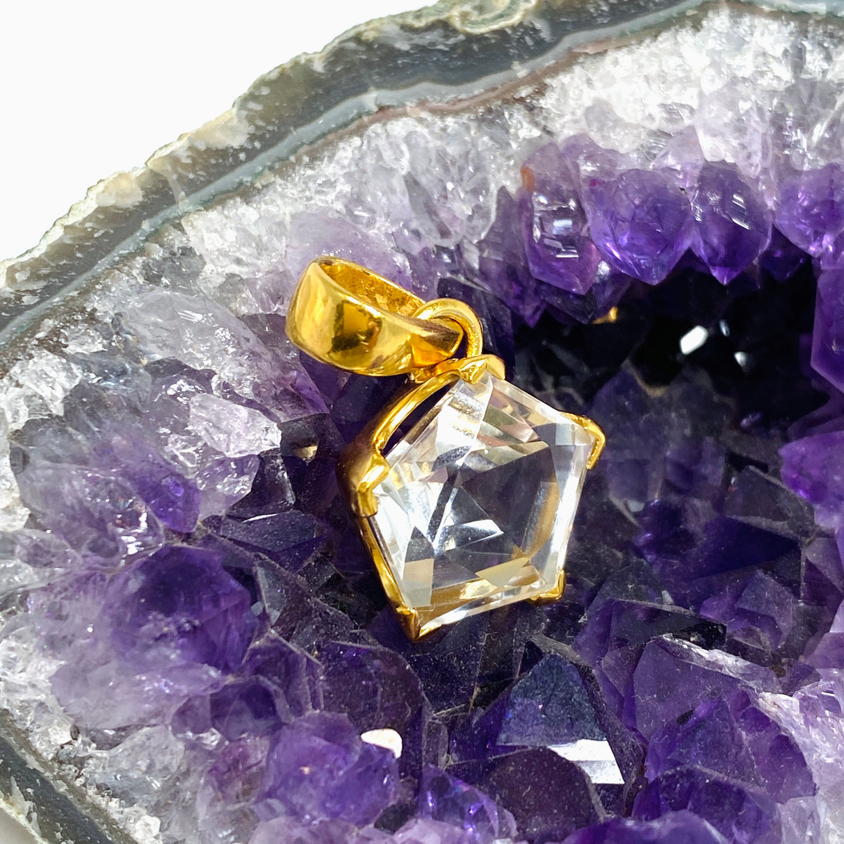 Clear Quartz Pentagon Faceted Star Gold Plated Pendant PPGJ1218