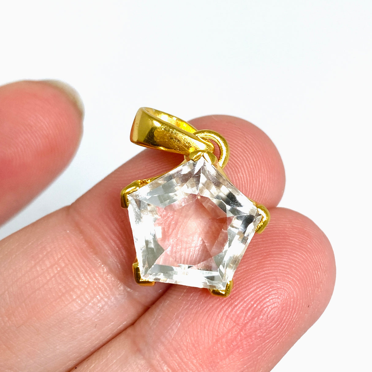 Clear Quartz Pentagon Faceted Star Gold Plated Pendant PPGJ1218
