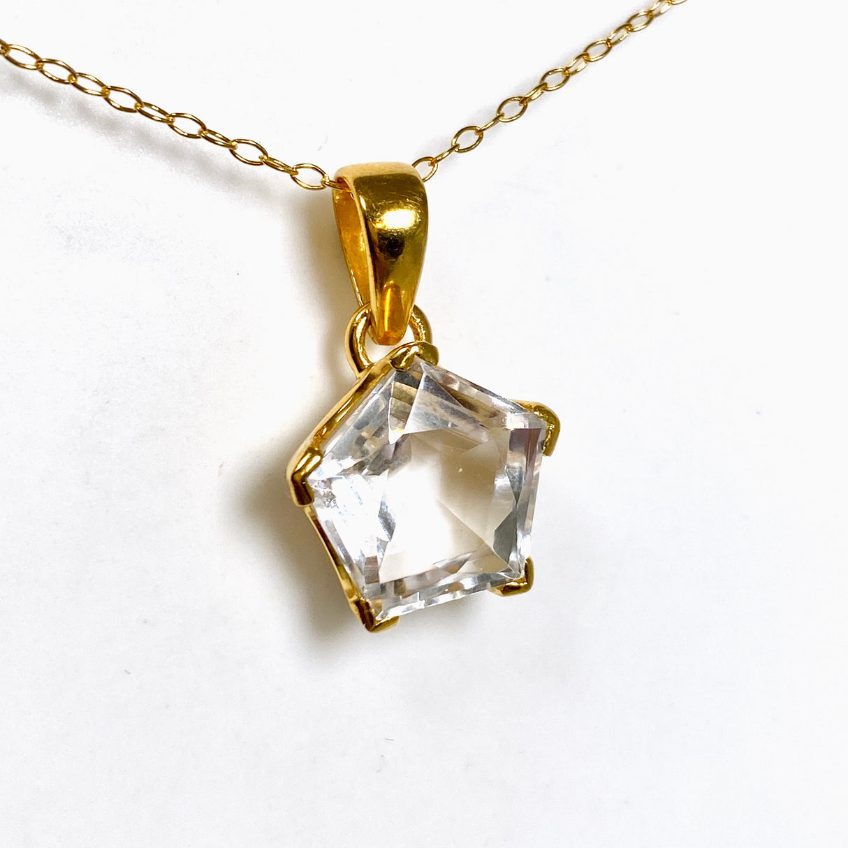 Clear Quartz Pentagon Faceted Star Gold Plated Pendant PPGJ1218