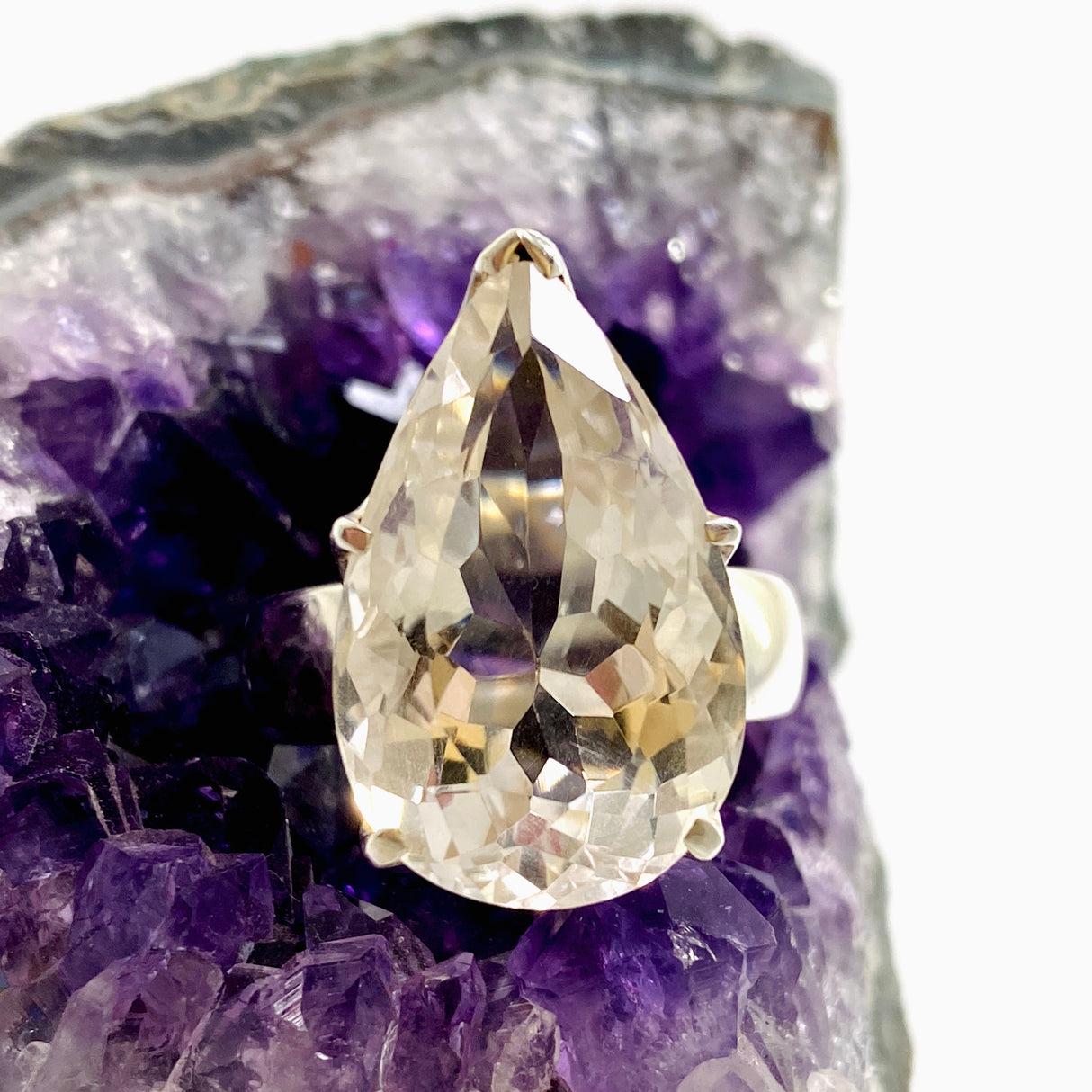 Clear Quartz Teardrop Faceted Ring Size 11.5 PRGJ922