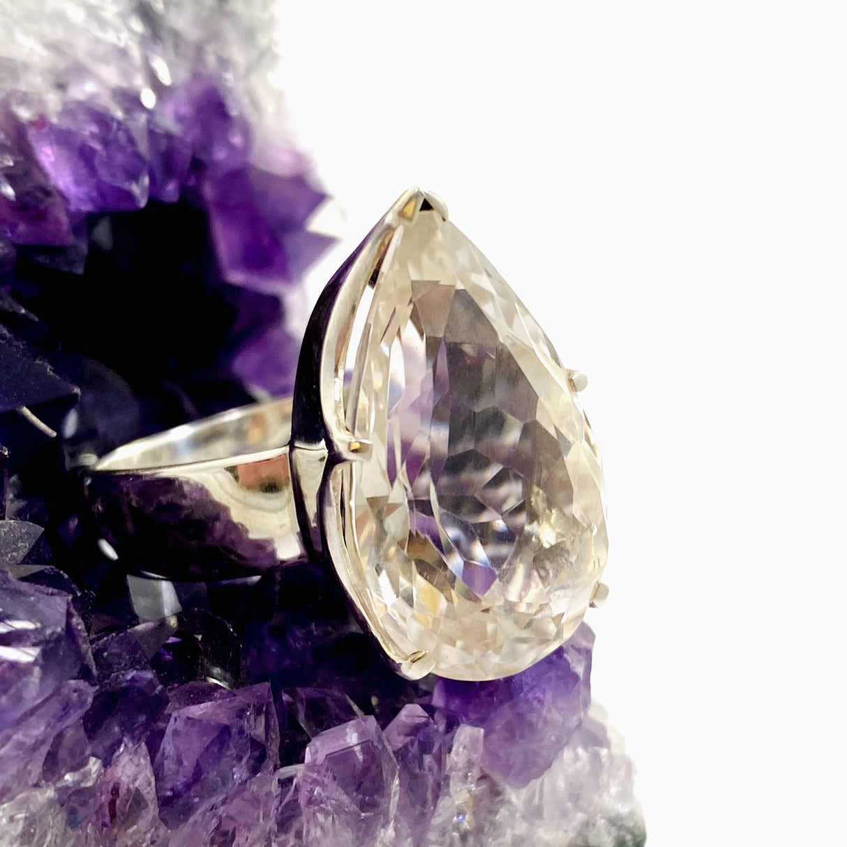 Clear Quartz Teardrop Faceted Ring Size 11.5 PRGJ922