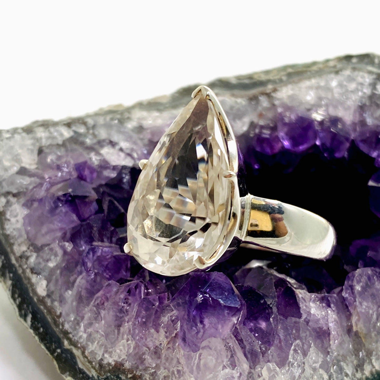 Clear Quartz Teardrop Faceted Ring Size 11.5 PRGJ922