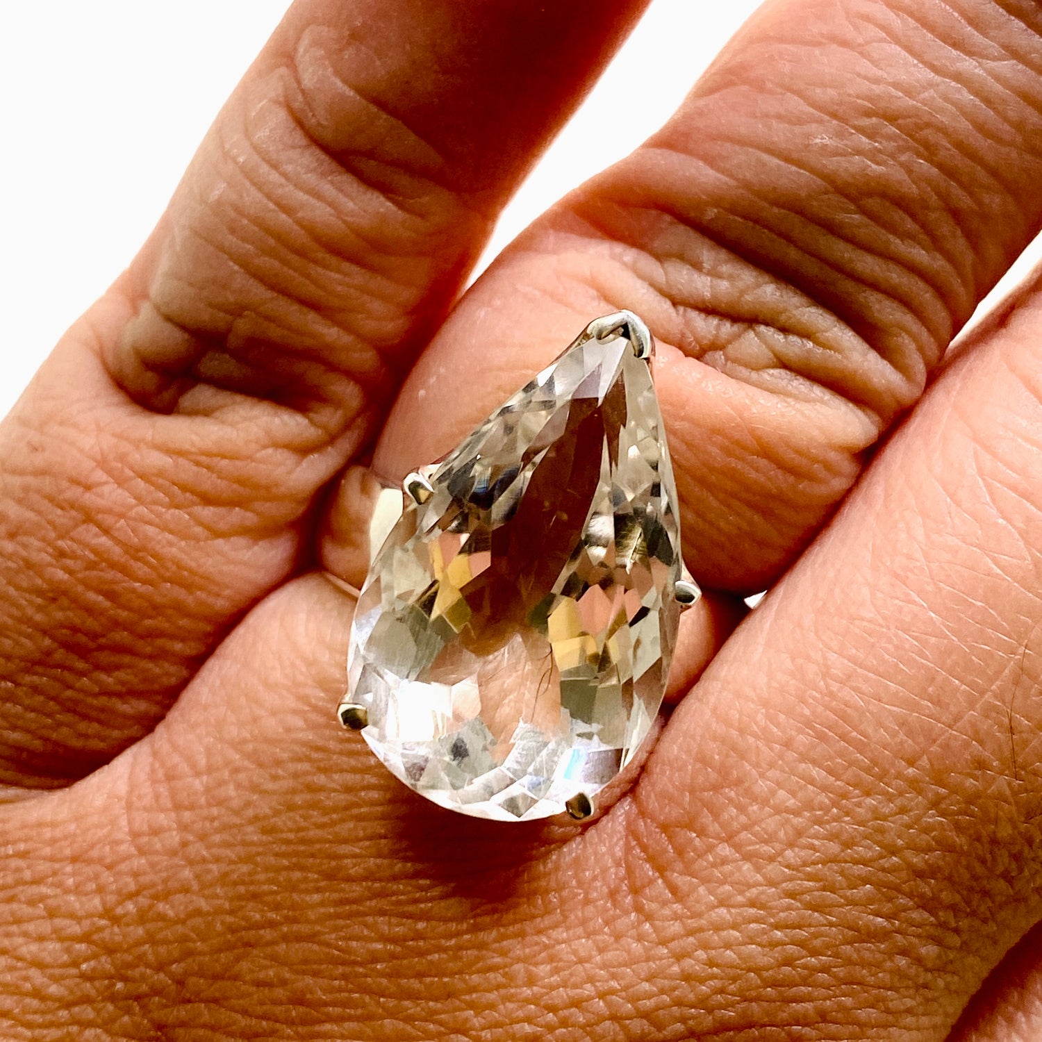 Clear Quartz Teardrop Faceted Ring Size 11.5 PRGJ922