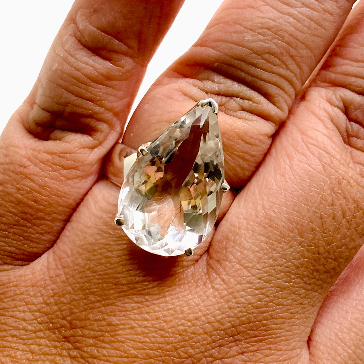 Clear Quartz Teardrop Faceted Ring Size 11.5 PRGJ922