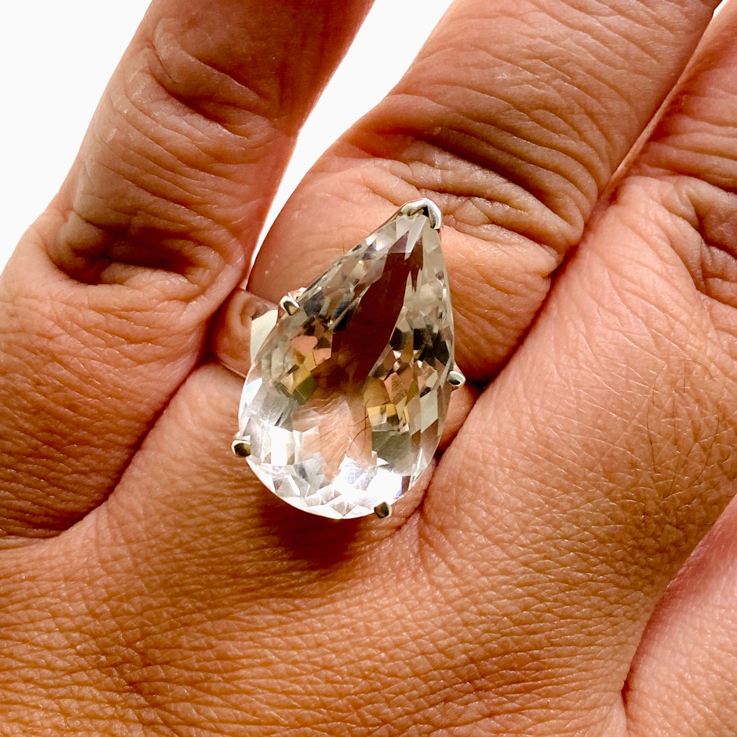 Clear Quartz Teardrop Faceted Ring Size 11.5 PRGJ922