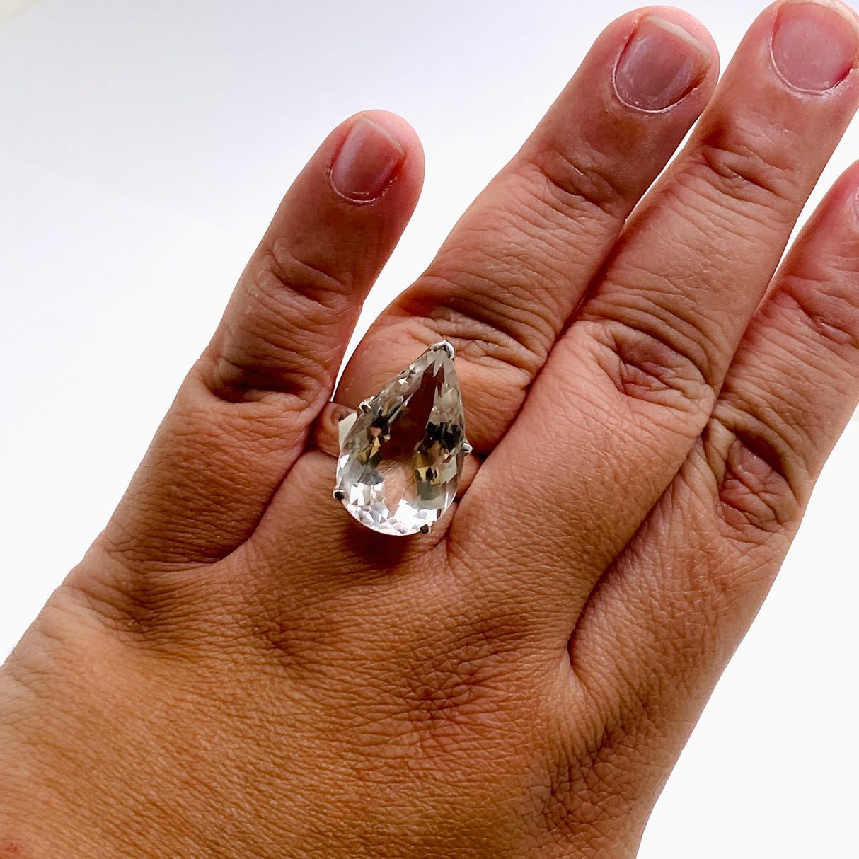 Clear Quartz Teardrop Faceted Ring Size 11.5 PRGJ922