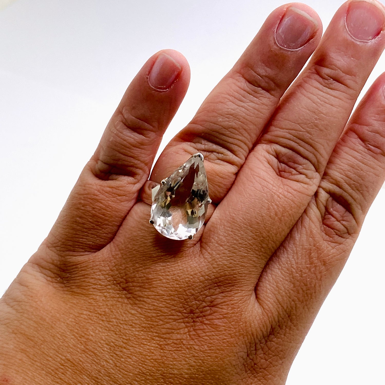 Clear Quartz Teardrop Faceted Ring Size 11.5 PRGJ922