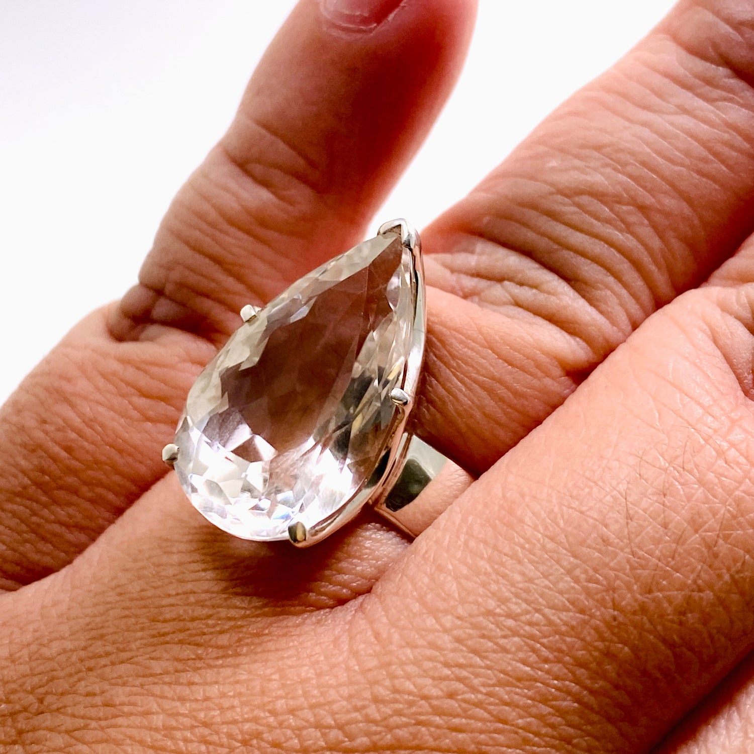 Clear Quartz Teardrop Faceted Ring Size 11.5 PRGJ922