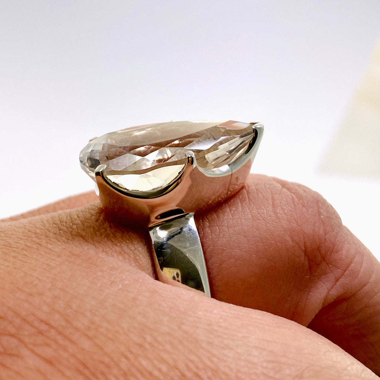 Clear Quartz Teardrop Faceted Ring Size 11.5 PRGJ922