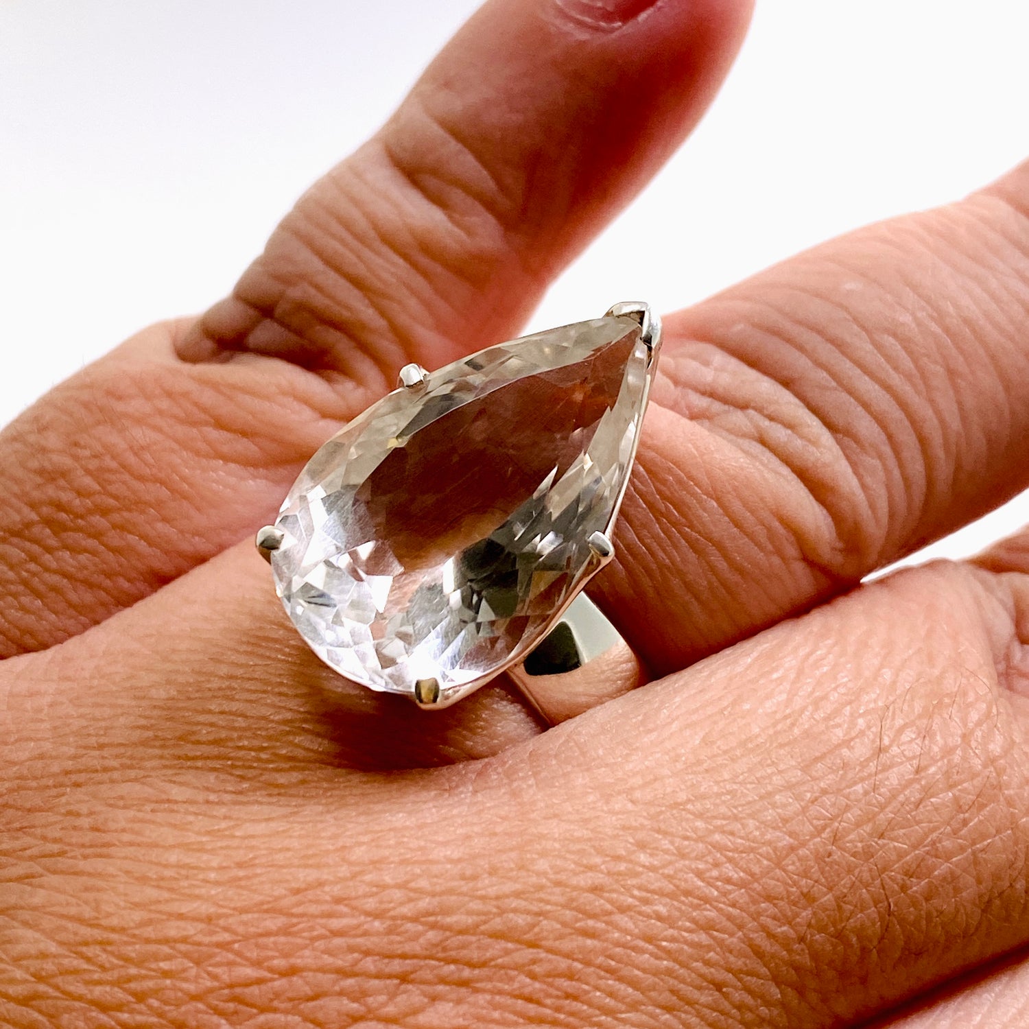 Clear Quartz Teardrop Faceted Ring Size 11.5 PRGJ922