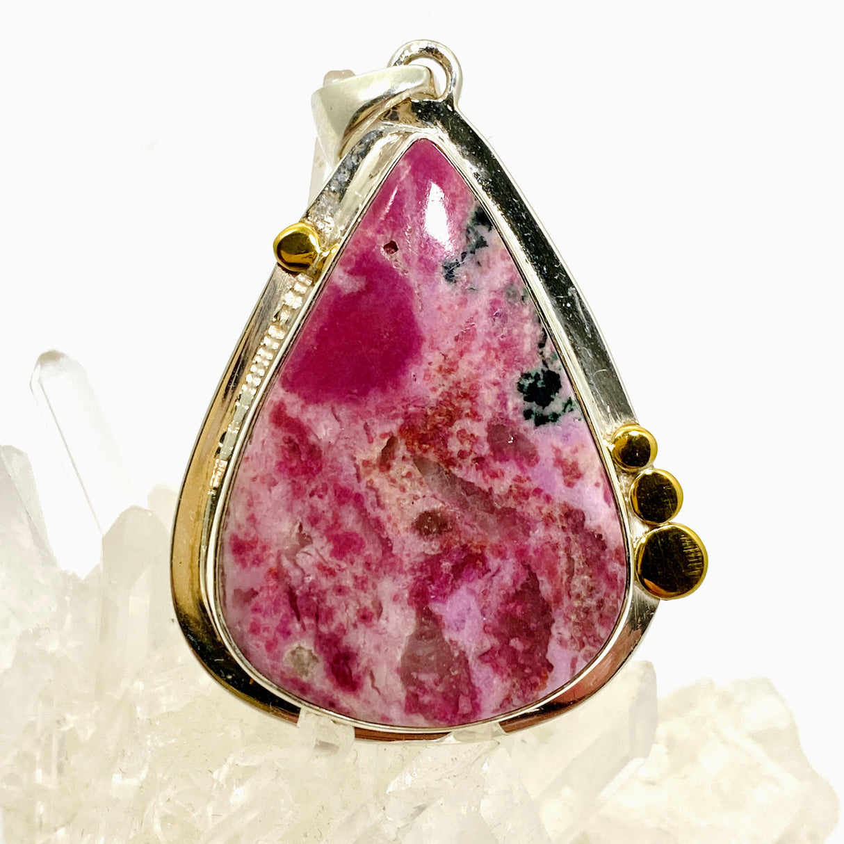 Cobalto Calcite Teardrop Cabochon Pendant with Brass Accents KPGJ4858