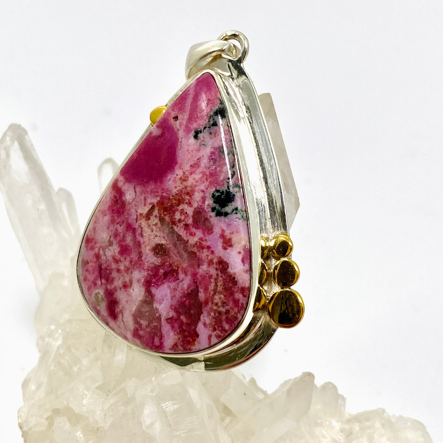 Cobalto Calcite Teardrop Cabochon Pendant with Brass Accents KPGJ4858